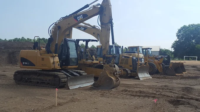 Excavators rebuilding a residential street
